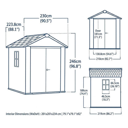 Keter 7’x7.5’ Newton Plus Side Entry Plastic Shed Dark Grey