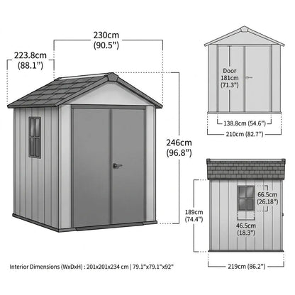 Keter 7’x7.5’ Newton Plus Side Entry Plastic Shed Dark Grey