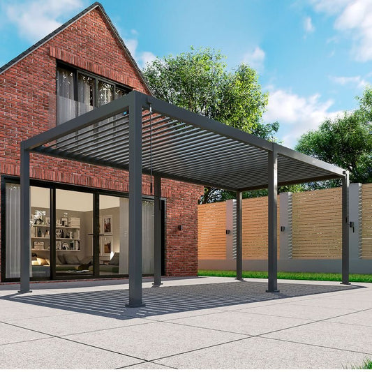 6m x 3m Rectangular Aluminium Louvered Pergola – Grey