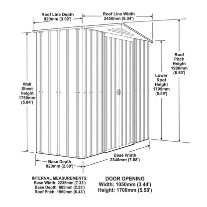 Globel 8 x 3 ft Grey Apex Metal Shed